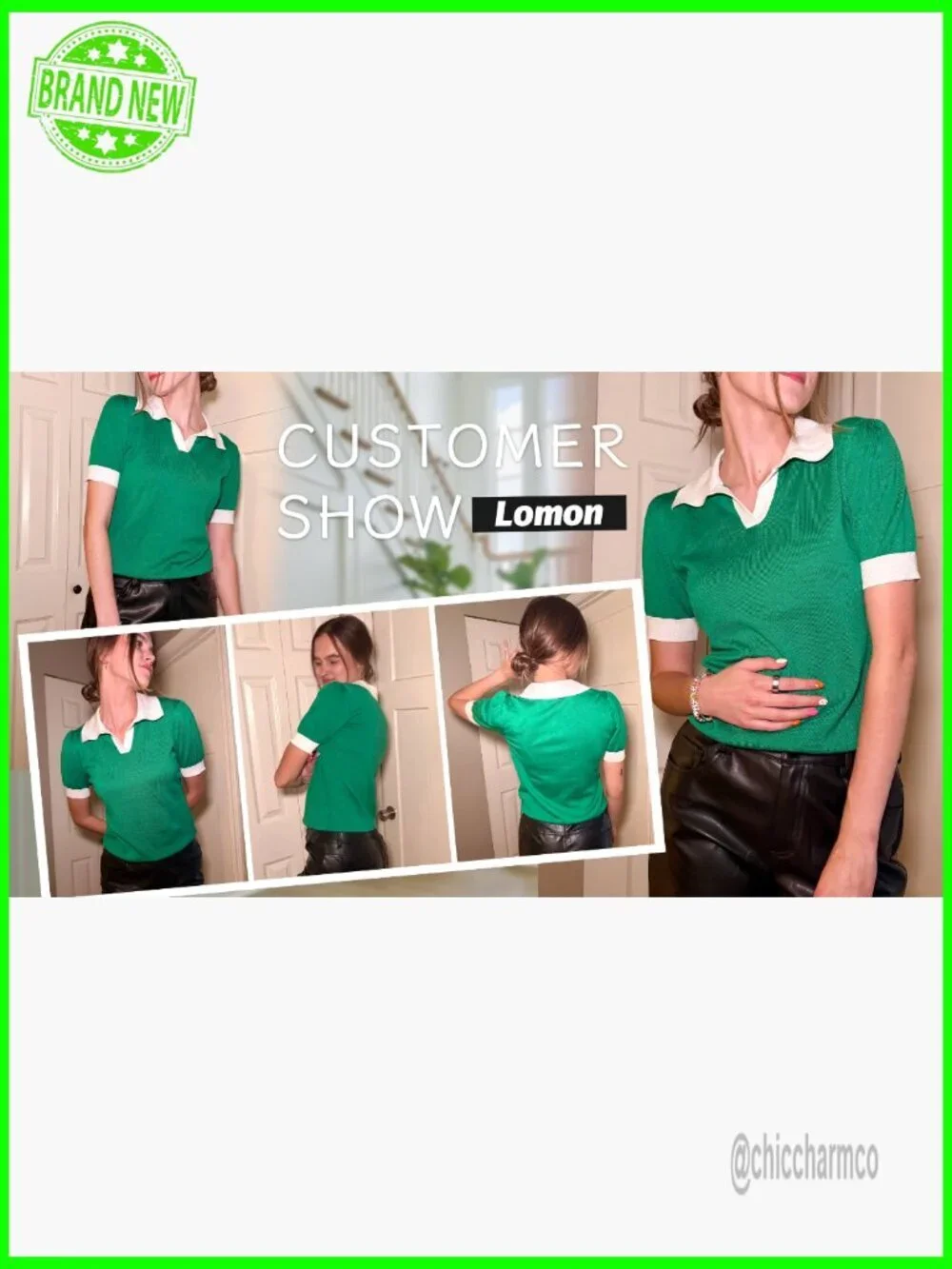 Short Sleeve V-Neck Polo Sweater Pullover Lightweight Ribbed Knit Top